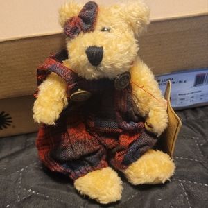 Boyds Bears Plush Retired Red Plaid Overalls Bow Becky Mini Stuffed Animal